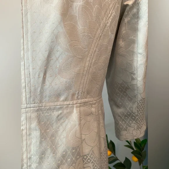 Gorgeous! Talbots Car Coat Floral Jacquard Long Line Jacket Vanilla Off-White 8P - Picture 10 of 16